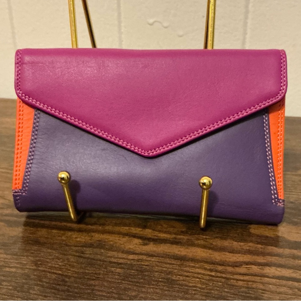 A Very HTF Rare Vintage Style Leather Multicolor Mywalit Snap ID Wallet